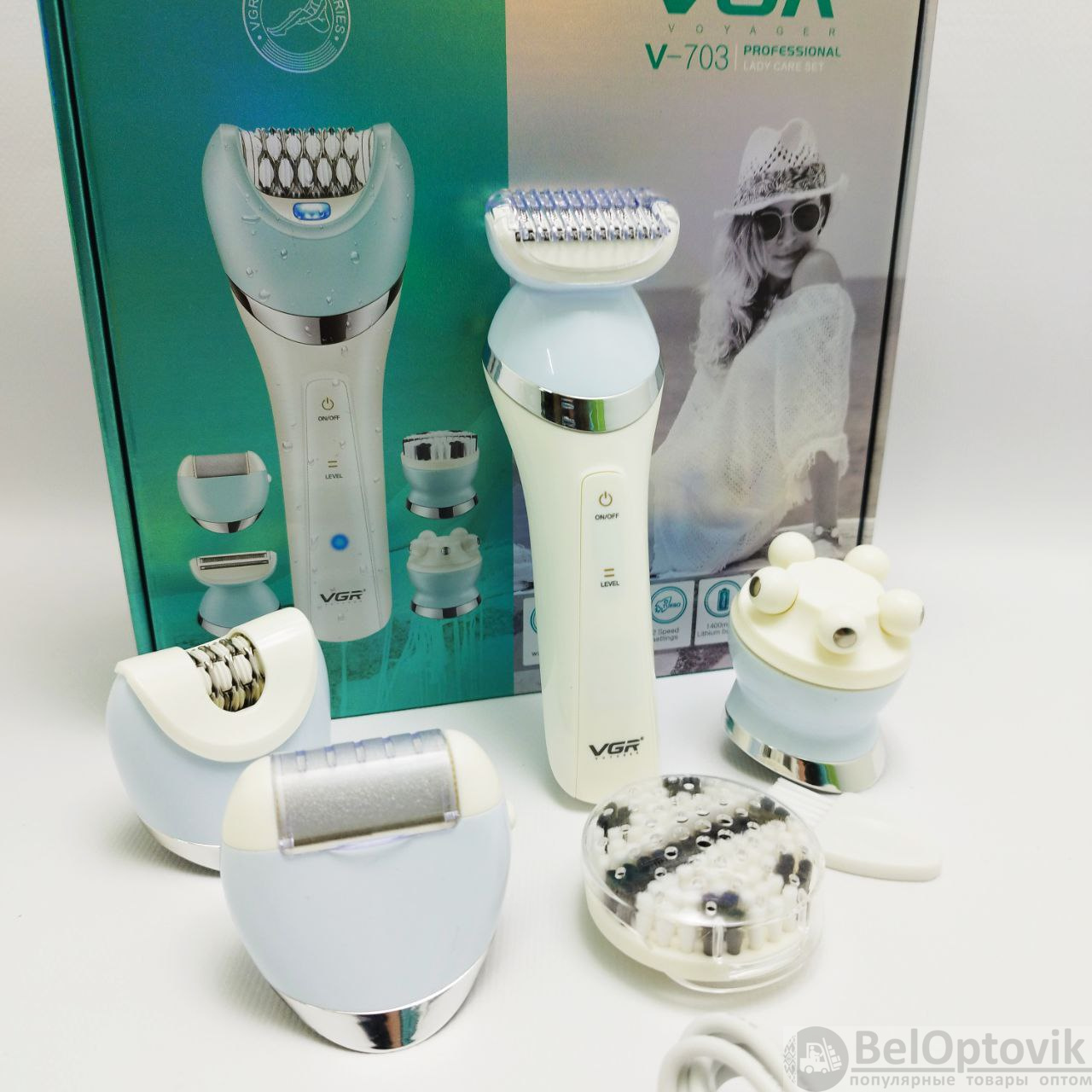 Профессиональный женский эпилятор VGR V-703 VOYAGER PROFESSIONAL LADY CARE  SET / водонепроницаемый триммер 5 в 1 (5 насадок) (арт: tr-12309) от  1 520 ₽ рублей оптом в Москве