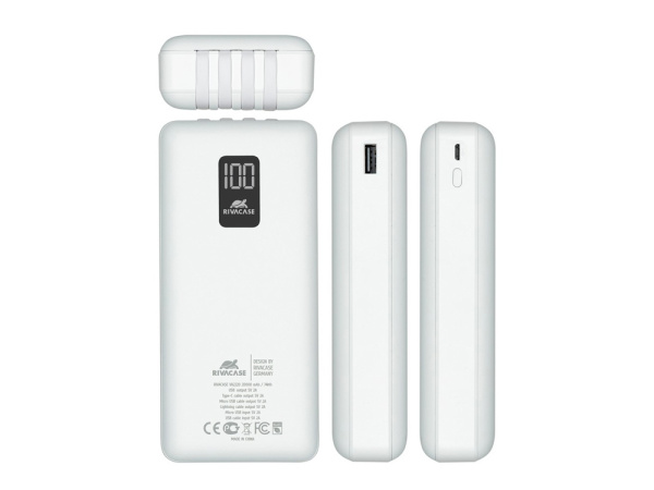 Внешний аккумулятор с дисплеем и встроенными кабелями VA2220, 20000 mAh, Цвет белый