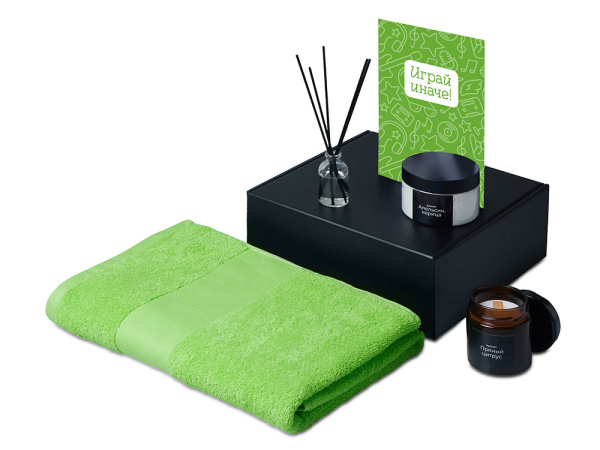 Подарочный набор «Re:y. Care» с полотенцем, солью для ванны и диффузором, Цвет зеленое яблоко