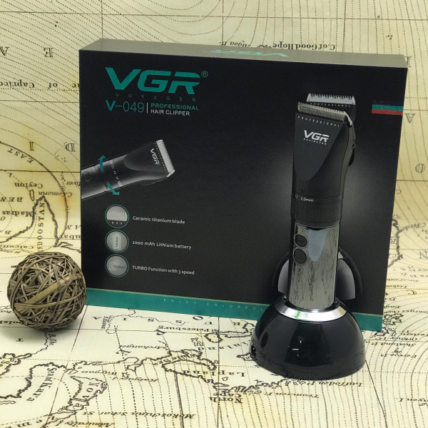 Беспроводная профессиональная машинка для стрижки волос VGR®Voyager V-049 (LED-индикатор, 4 насадки,