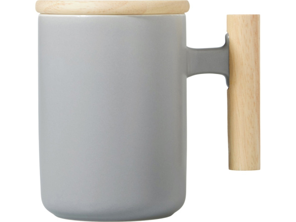 Кружка с ручкой и крышкой из каучукового дерева «Jeny», Цвет серый, натуральный