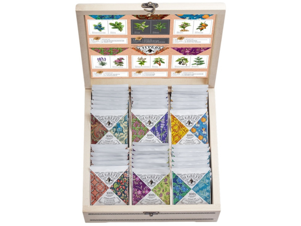 Подарочный набор с пакетированным чаем в деревянной шкатулке без лого , Цвет крафт/многоцвет