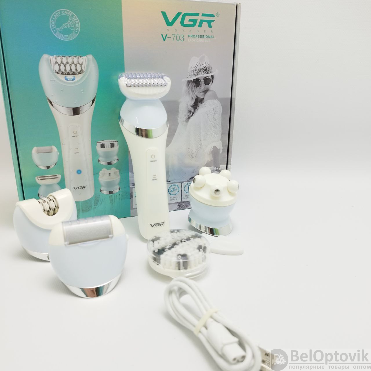 Профессиональный женский эпилятор VGR V-703 VOYAGER PROFESSIONAL LADY CARE  SET / водонепроницаемый триммер 5 в 1 (5 насадок) (арт: tr-12309) от  1 520 ₽ рублей оптом в Москве