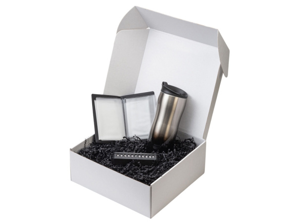 Подарочный набор  «Vice» с термокружкой, парковочной визиткой и обложкой для документов, Цвет черный