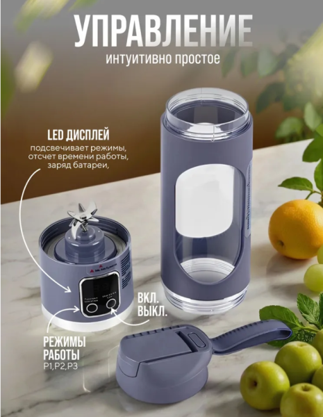 Портативный блендер, измельчитель портативный для смузи / Цвет МИКС