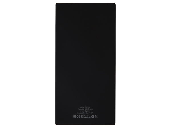 Внешний аккумулятор «Render» с закаленным стеклом, 5000 mAh, Цвет черный