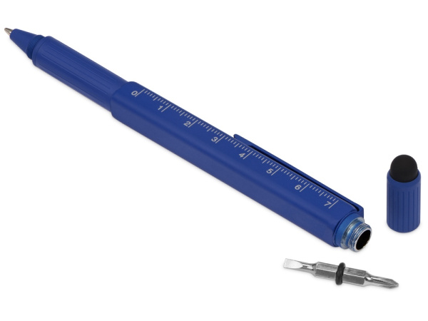 Ручка-стилус металлическая шариковая «Tool» с уровнем и отверткой, Цвет синий