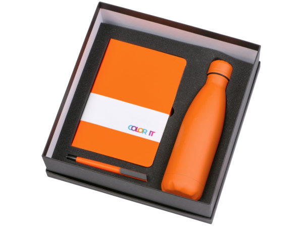 Подарочный набор «COLOR IT» c блокнотом, ручкой и термобутылкой, Размер магнитная обложка, Цвет оранжевый