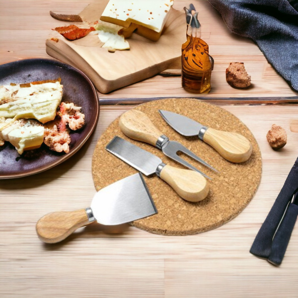 Набор для сыра EDAM с 4 столовыми приборами из нержавеющей стали и деревянными ручками