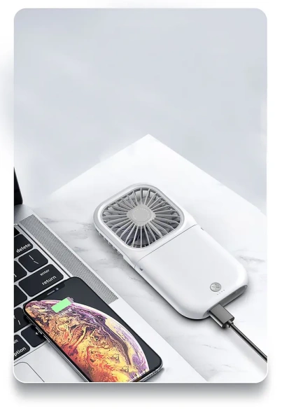 Портативный мини вентилятор 3 в 1: вентилятор, повербанк, подставка для телефона / Поможет снизить температуру тела и уменьшить потливость