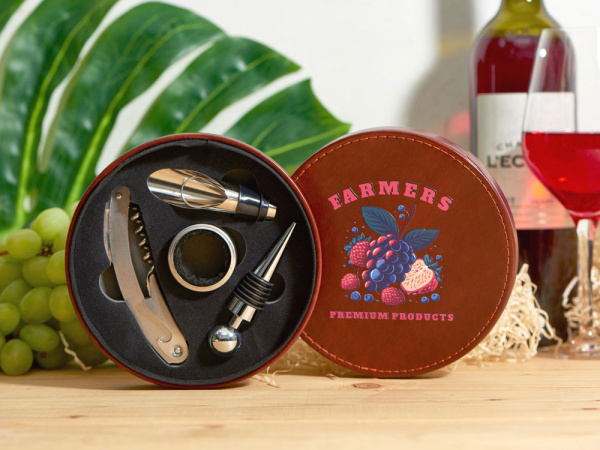 Набор аксессуаров для вина «Fabrizio» с рельефной УФ-печатью, Цвет коричневый/серебристый