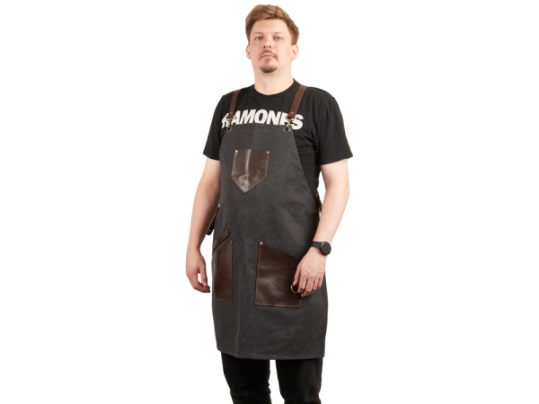 Фартук из канваса с карманами, Цвет черный/темно-коричневый