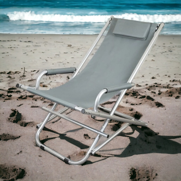 Складной туристический шезлонг, серый / Прочный портативный кемпинговый стул
