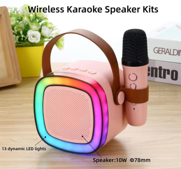 Караоке-колонка с микрофоном Colorful karaoke sound system (звуковые эффекты) с 2 микрофонами