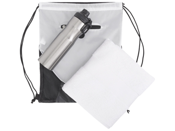 Спортивный набор со стальной бутылкой и полотенцем «Advanced», Цвет белый, серебристый