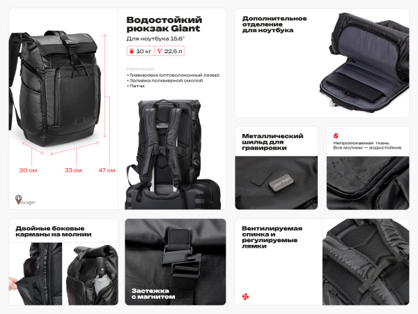 Водостойкий рюкзак Giant для ноутбука 15.6", Цвет черный