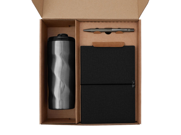 Набор «Firm» с блокнотом, ручкой и термокружкой, Цвет черный, серый