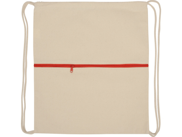 Рюкзак-мешок «Lark» из хлопка 180 г/м2 с цветной молнией, Цвет натуральный/красный