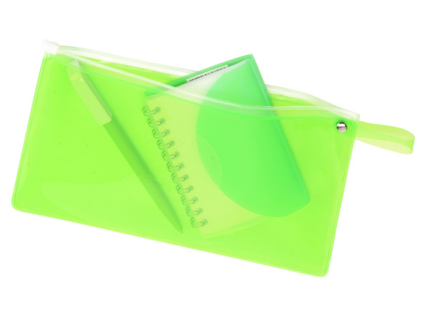 Набор «Smart mini», Цвет блокнот- прозрачный/зеленое яблоко, ручка- зеленое яблоко/белый, пенал- зеленое яблоко прозрачный