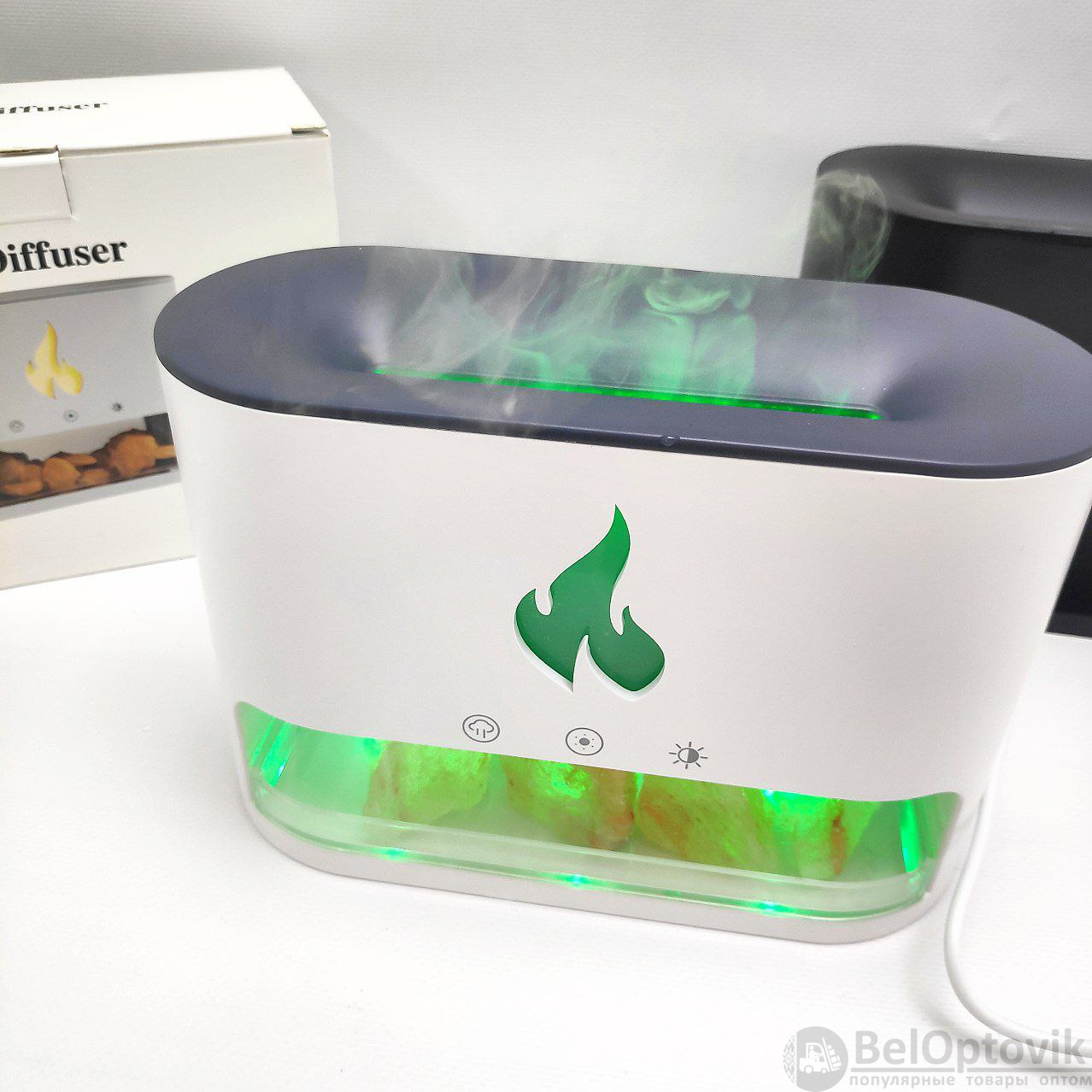 Аромадиффузор - ночник с эффектом камина Aroma Diffuser Touch Panel Version (4 вида подсветки, камни из гималайской соли, таймер)
