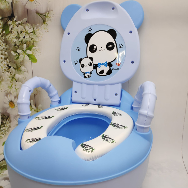 Горшок детский "Панда" с мягким сиденьем и крышкой Стульчик с подлокотниками  + щеточка для очистки 