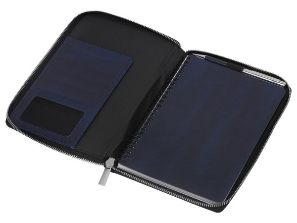 Бизнес-блокнот на молнии А5 «Fabrizio» с RFID защитой, Цвет темно-синий