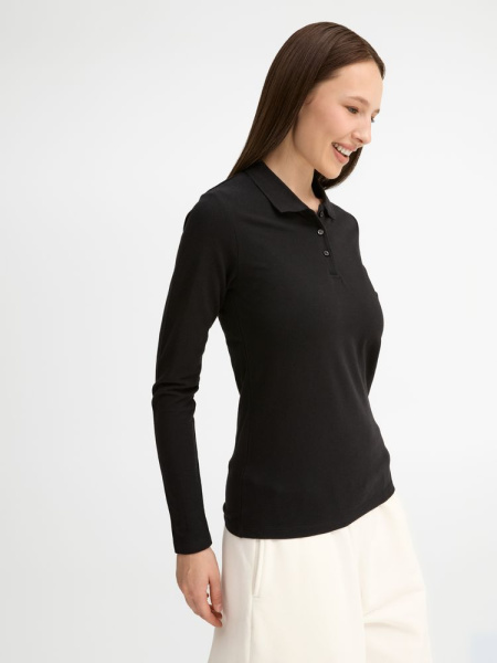 Рубашка поло женская с длинным рукавом Perfect LSL Women, черная, S–XXL