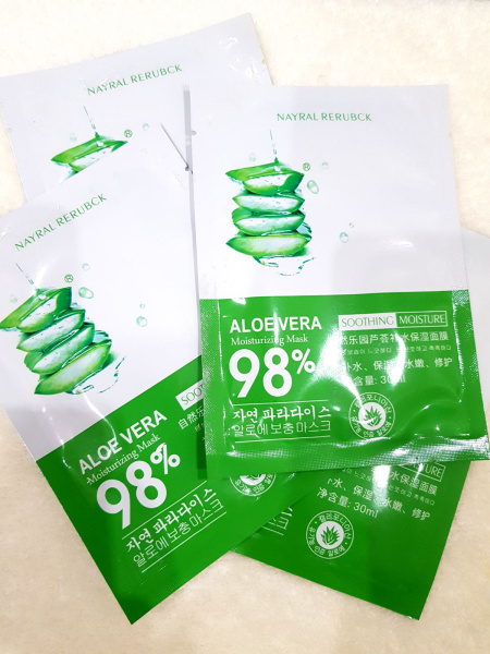 Тканевая маска для лица восстановление и увлажнение Nayral Rerubck "Aloe Vera 98%", 30 гр