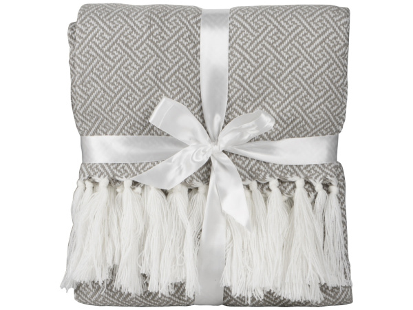 Плед акриловый с белой бахромой «Tassel», Цвет бежевый