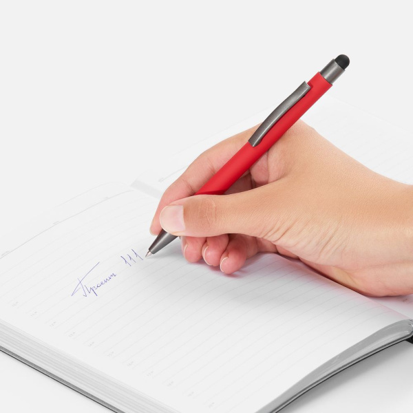 Ручка шариковая Atento Soft Touch со стилусом, красная, 14,2х1 см