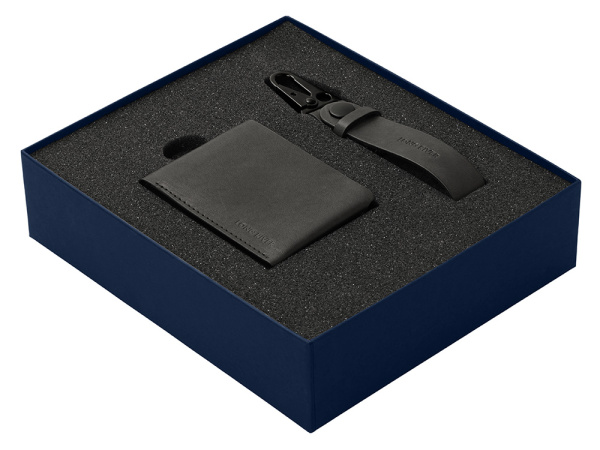 Подарочный набор Long River: кошелек, ремешок для ключей, Размер С лого, Цвет черный/синий