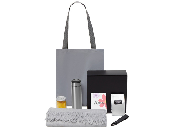 Подарочный набор «Re:f. Walk» с палантином, шоппером и термосом, Цвет серый
