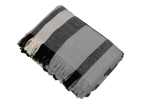 Плед «Liner» хлопковый с бахромой, Цвет серый, черный