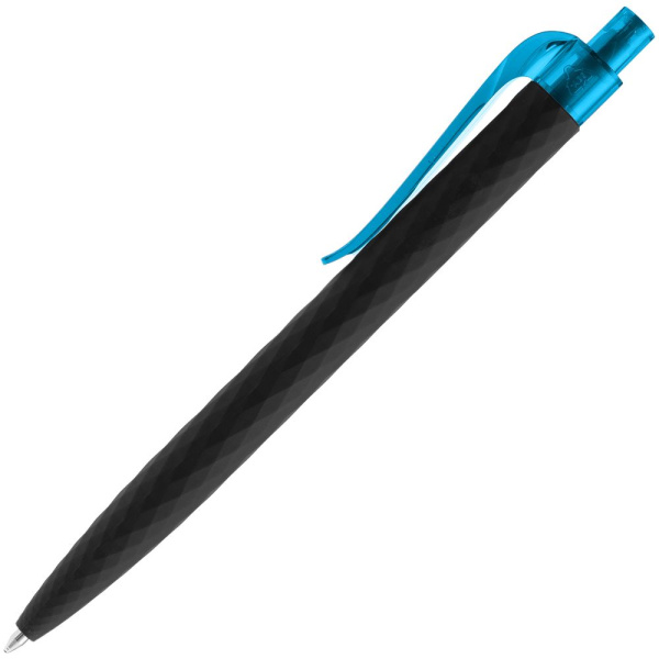 Ручка шариковая Prodir QS01 PRT-T Soft Touch, черная с голубым, 14х1 см