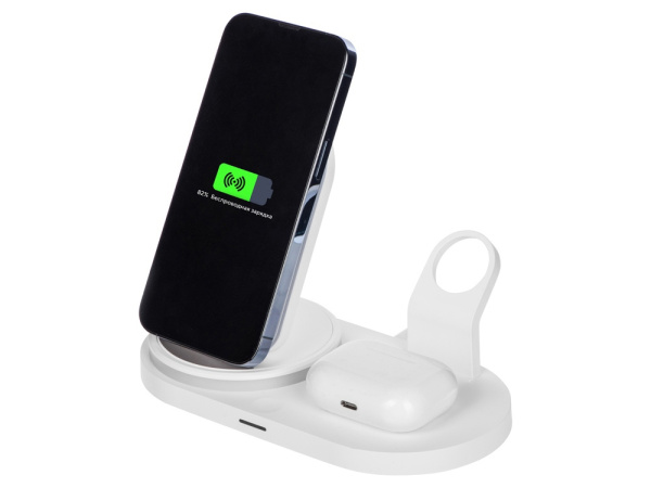 Складная зарядная станция с беспроводной зарядкой «Flashport», 15 Вт, Цвет белый