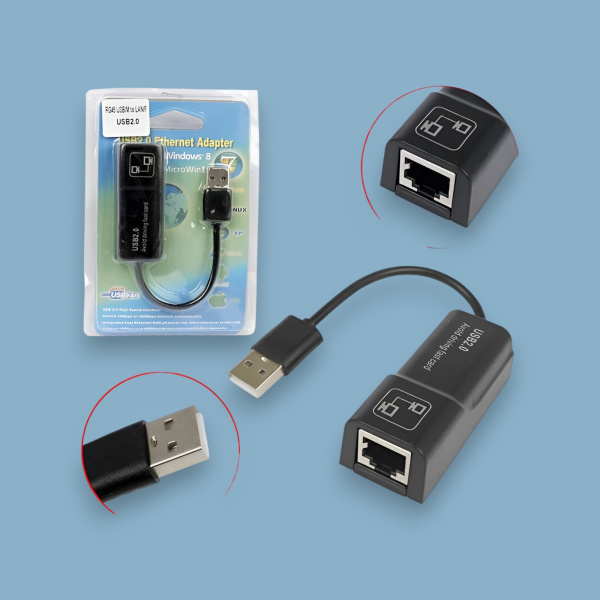 Адаптер H132 RG45 USB/M to LAN/F USB2.0, черный / Универсальный переходник для подключения USB к LAN