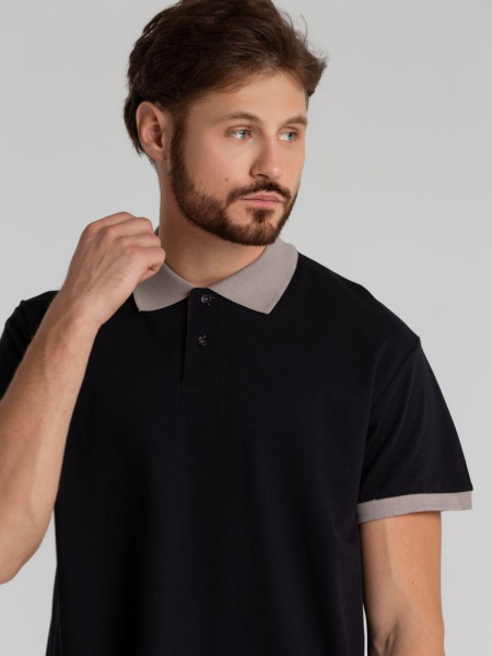 Рубашка поло Prince 190, черная с серым, XS–XXL