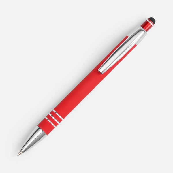Ручка шариковая Sansen Soft Touch со стилусом, красная, 13,9х1,1 см