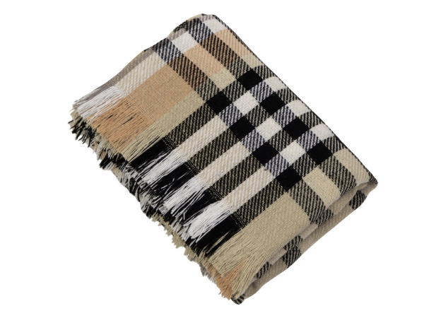 Плед «Liner» хлопковый с бахромой, Цвет бежевый, черный