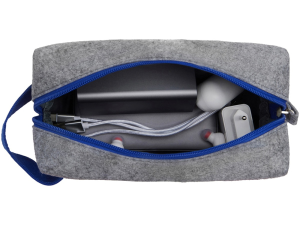 Органайзер для электроники и проводов «Felt» из RPET-фетра с ручкой, Цвет серый, синий