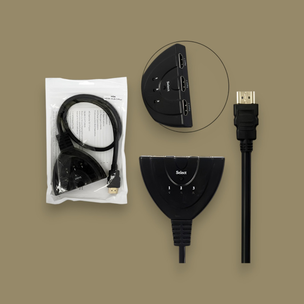 Адаптер H54 HDMI HUB 3 Port, черный / Переходник для подключения трех HDMI устройств