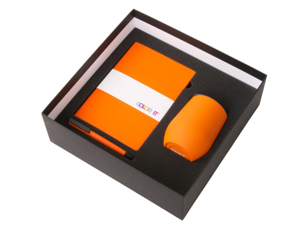 Подарочный набор "COLOR IT" c блокнотом, ручкой и термокружкой, Размер магнитная обложка, Цвет оранжевый
