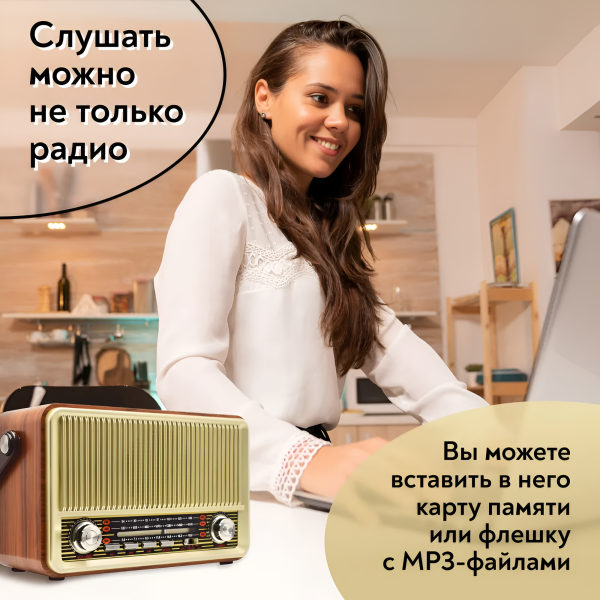 Переносной радиоприемник SR-1028, аналоговый, FM, AM, SW, разъемы USB, TF, microSD, AUX / Качественный звук
