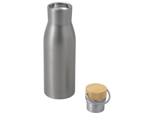 Вакуумная термобутылка с бамбуковой крышкой «Klas», 500 мл, Цвет серебристый