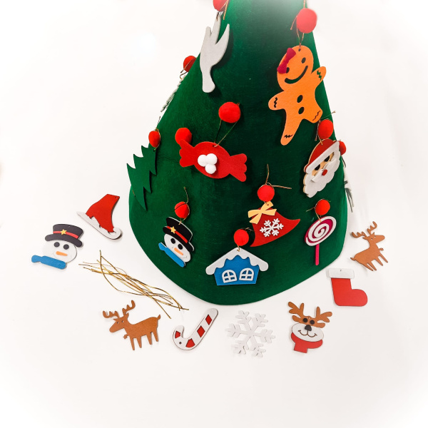 Елочка из фетра коническая с новогодними навесными игрушками Merry Christmas, высота 70 см