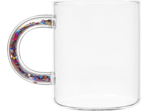 Стеклянная кружка с блестками в ручке «Feria», Цвет прозрачный, разноцветный