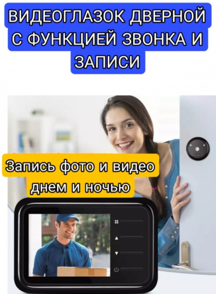 Умный видеоглазок для входной двери с экраном LCD  2.4 "Intelligence Peephole" (день/ночь, до 32 Gb) / Интеллектуальный звонок