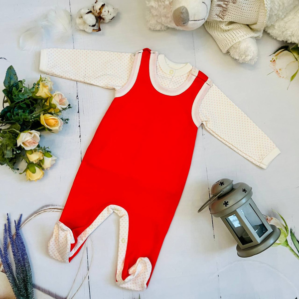 Комплект одежды из 2 предметов для новорожденного (кофточка, полукомбинезон) Bebika, натуральный хло