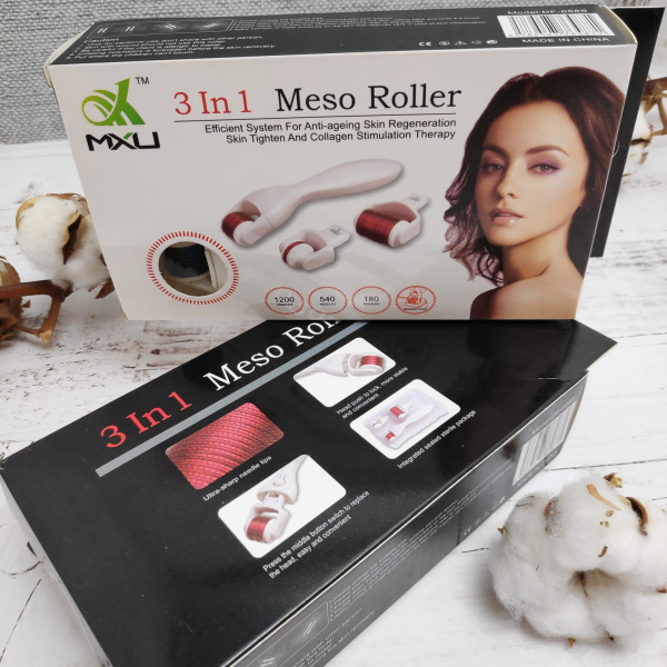 Мезороллер для лица и тела 3 в 1 Meso Roller (дермороллер) (180 игл по 0,25 мм + 540 игл по 1,0 мм +