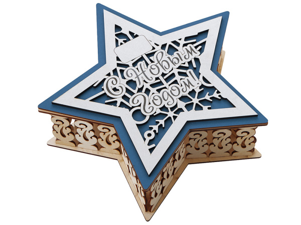 Шкатулка из фанеры в виде звезды «Asteris», Цвет натуральный, синий, серебристый